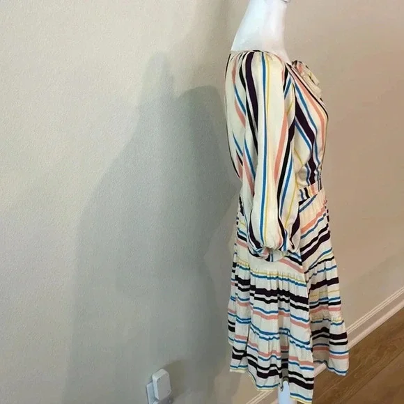 LOST + WANDER REVOLVE CORY Cream Blue STRIPED Boho MINI DRESS - Picture 7 of 16